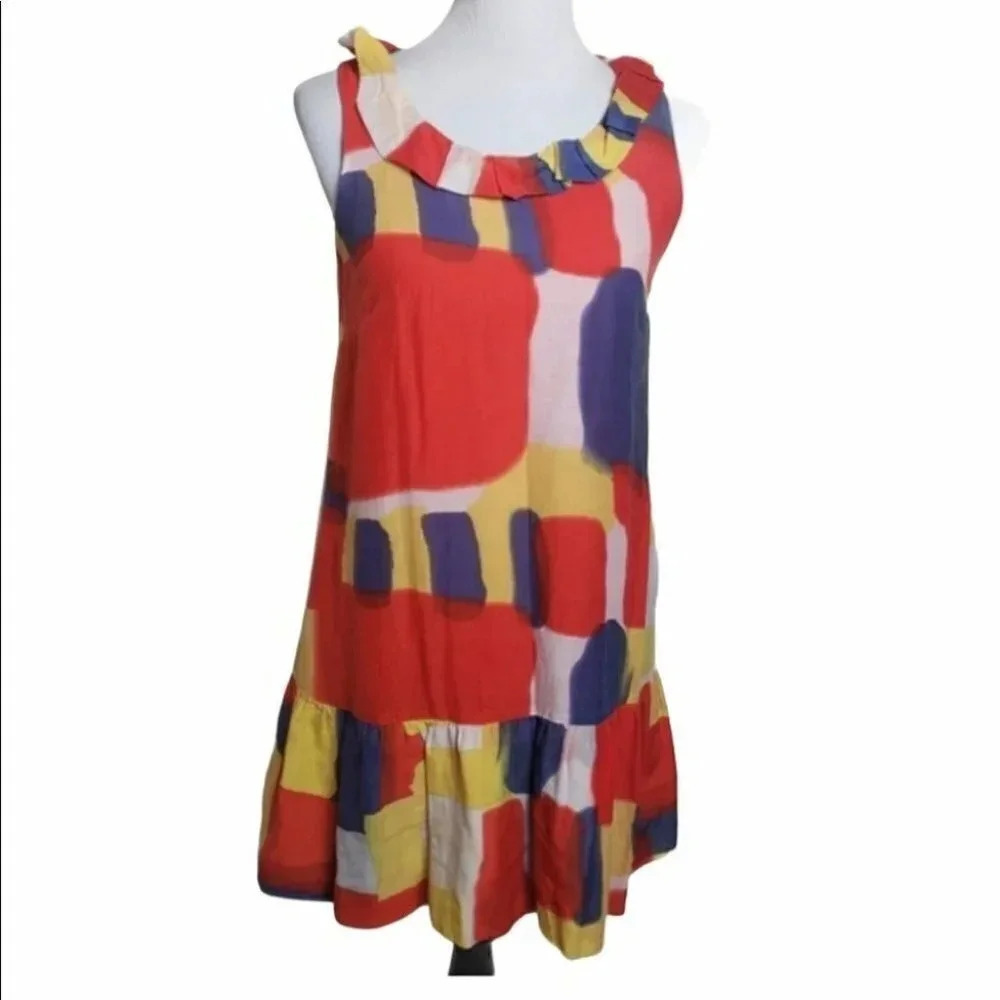 Glam M drop waist red & multi-colored‎ sleeveless dress